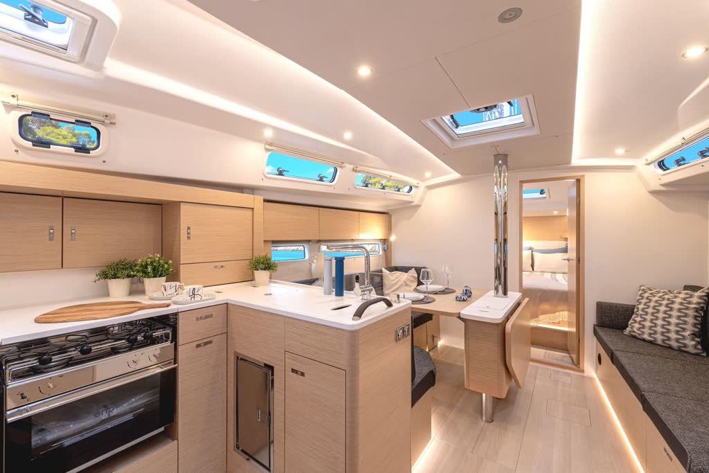 Stunning Modern Yacht Interior with Spacious Living and Dining Areas
